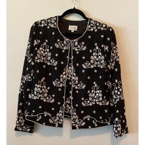Sean Collection Black White Beaded Formal Jacket & Sleeveless Top Set Medium